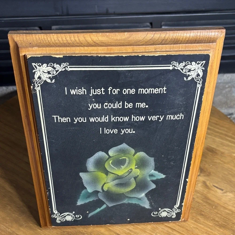 Vintage Meridiar‎ Wood Classic Handpainted Wooden Rose Love Plaque MCM Art 9